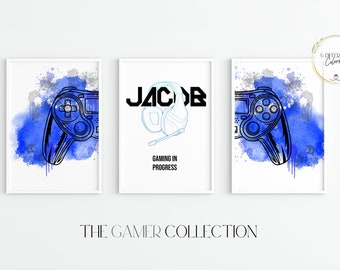 Personalized Game Controller Prints | Set of 3 Gaming Prints | Boys Bedroom Decor | Game Room Decor | Custom Gaming Wall Art |Video Game Art