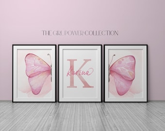 Butterfly Nursery Decor | Watercolor Wing Prints, Personalized Name Sign (Digital Download)