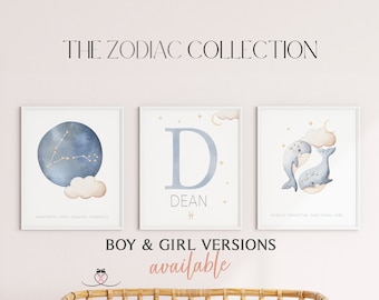 Personalized Pisces Constellation Print, Set of 3 | Star Sign Gift | Custom Astrology Nursery Print | Zodiac Sign Gift |Nursery Boho Decor