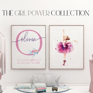 Ballerina Wall Art Decor Personalized Prints | Set of 2 Custom Name Ballerina Prints | Girls Bedroom Ballet Decor | Ballerina Nursery Decor