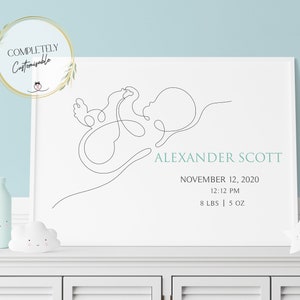 New Baby Line Art Print | New Baby Nursery Print | Personalized New Mom Gift | New Baby Minimalist Decor | New Baby Gift | Custom Line Art