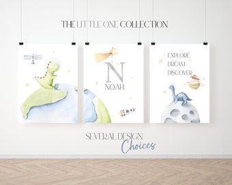 Toddler Boy Dino Space Room Decor | Space Dinosaurs Printable Wall Art  | Personalized Outer Space Prints | Earth Moon Star Set |  Boy Gift