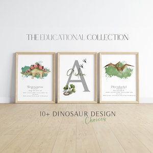 Dinosaur Prints Nursery Decor | Dinosaur Wall Art, Set of 3 |Personalized Dinosaur Nursery Prints |Neutral Toddler Decor |Boys Room Wall Art