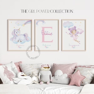 Unicorn Rainbow Prints | Girls Bedroom Prints, Personalized |Girls Room Pink Decor |Rainbow Fairy Nursery |Affirmation Prints |Unicorn Decor