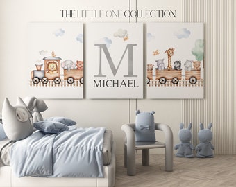 Safari Animal Train Nursery Print Set | Personalized Name (Digital Download)