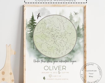 Custom Baby Star Map Print: Woodland Nursery Decor Printable Wall Art