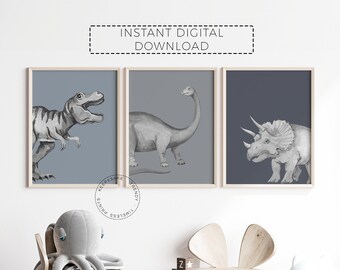 Dinosaur Watercolor Prints | T-Rex, Triceratops, Brontosaurus (Digital Download)
