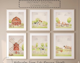 Watercolor Farm Animal Nursery Prints | Set of 6 (Digital Download)