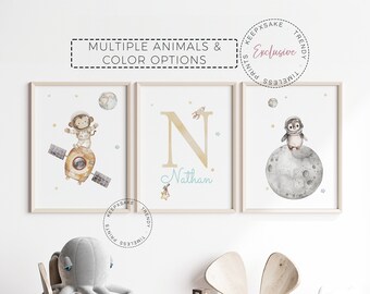 Space Animals Nursery Prints | Space Bear Nursery Decor | Personalized Nursery Decor | Boys Space Baby Shower Gift | Neutral Nursery Decor