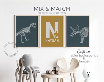 Personalized Dinosaur Skeleton Print Set | Custom Nursery Decor (Digital Download)