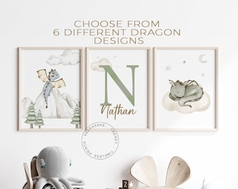 Personalized Baby Dragon Watercolor Prints: Set of 3 (Digital Download)
