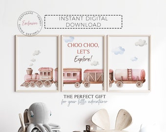 Láminas de trenes en acuarela para habitación infantil / Decoración para habitación de niño (Descarga digital)