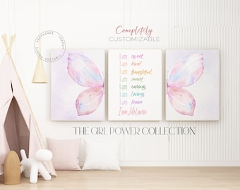 Butterfly Affirmation Prints | Watercolor Girls Room Decor (Set of 3)