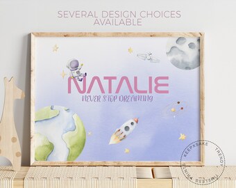 Girls Space Print  | Planet Nursery Wall Decor | Toddlers Space Bedroom Print | Baby Girl Space Themed Nursery | Custom Space Bedroom Print