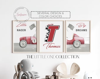 Watercolor Race Car Prints | Personalized Initial, Boys Room Decor (Digital Download)