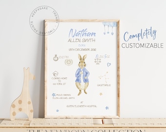 Peter Rabbit Baby Details Print | Personalized New Baby Gift | Baby Boy Birth Stats Print | Christening Gift | Newborn Nursery Wall Art