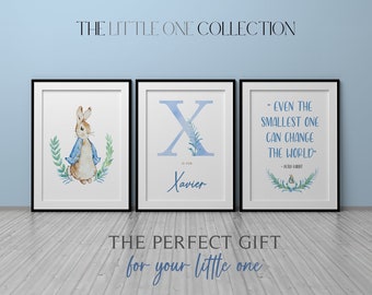 Juego de 3 láminas para habitación infantil de Peter Rabbit, impresiones con citas personalizadas, decoración infantil de Beatrix Potter, regalo para baby shower.