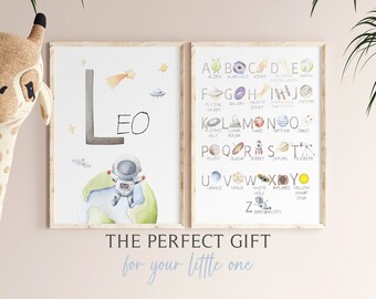 Personalized Space Alphabet Nursery Print, Educational Wall Art (Digital Download)