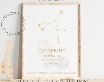 Zodiac Sign Constellation Print | Baby Birth Month Print | Zodiac Star Sign Baby Gift | Constellation Nursery Print | Neutral Nursery Decor