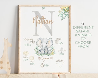Safari Animal Birth Stats Print | Baby Zodiac Gift (Digital Download)