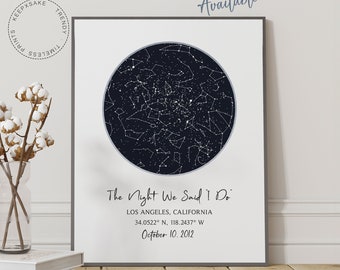 Impression de carte des étoiles personnalisée | Carte des étoiles numérique personnalisée | Cadeau d'anniversaire La nuit de notre connaissance | Impression de ciel nocturne | Poster de carte des étoiles | Impression de constellation