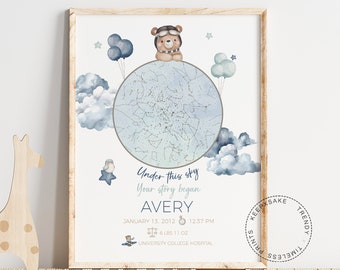 Teddy Bear Star Map | Personalized Baby Boy Nursery Art (Digital Download)