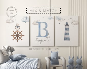 Nautical Nursery Prints Set | Watercolor Teddy Bear, Sailor Boat (Digital Download)