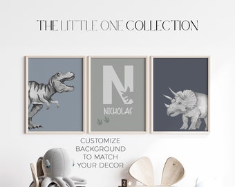 Dinosaur Prints, Set of 3 | Personalized Dinosaur Prints | Boy Nursery Wall Art | Dinosaur Wall Art | Dinosaur Bedroom Decor | T-Rex Print