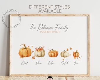 Personalized Family Pumpkin Patch Print | Autumn Decor | Custom Fall Poster | Watercolour Pumpkins Autumn Wall Art | Pumpkin Prints