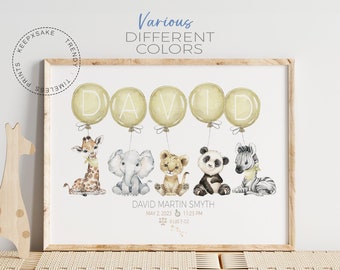 Safari Nursery Name Print | Watercolor Animal Balloons (Digital Download)
