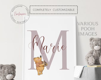 Winnie the Pooh Personalized Name Print | Custom Winnie the Pooh Nursery Wall Decor | Personalised Winnie the Pooh Initial Baby Print