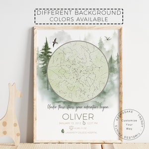 Benutzerdefinierte Baby Druck | Newborn Sternenkarte | Baby-Sternenkarte | Personalisierte Wald Kinderzimmer Printable | Geschenk für neue Eltern | Sternbild Print