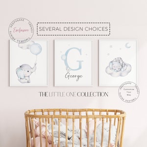 Baby Elephant Nursery Prints, Set of 3 | Baby Boy Nursery | Baby Blue Nursery Decor | Personalized New Baby Gift |Elephants Stars Moon Decor