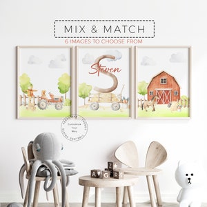 Farm Animal Nursery Prints | Farm Tractor Wall Art | Personalized Farm Boy Room Decor|Barn Yard Animals Printable Wall Art |Farmyard Nursery