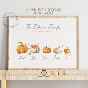 Personalisierte Familie Kürbis Patch Print | Herbst Dekor | Personalisiertes Herbst Poster | Aquarell Kürbisse Herbst Wand Kunst | Kürbis Drucke