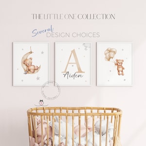 Teddy Bär Druck | 3er Set Bären Kinderzimmer Dekor | Baby Name Initial Print | Baby Junge Kinderzimmer Wand Dekor | Braun Poster | Boho Kinderzimmer