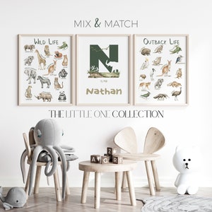 Lernposter von Waldtieren | Tiernamen Wandkunst | Benutzerdefinierte Wildtiere Drucke für Kinder | Aquarell Tierposter | Kleinkind Schlafzimmer Druck