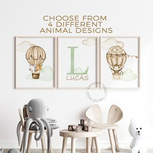 Hot Air Balloon Safari Animals Wall Art | Baby Boy Prints | Gender Neutral Nursery Wall Decor | Safari Boys Nursery Decor |Transport Nursery