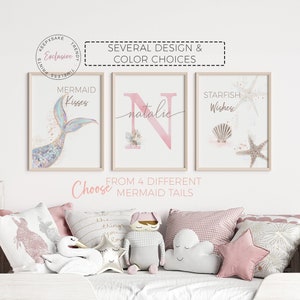 Mermaid Prints, Set of 3 |Quote Wall Art | Mermaid Nursery Prints |Under The Sea Kids Room |Girl Room Decor |Personalized Printable Girl Art