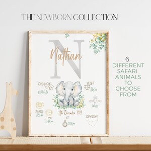 Safari Animal Birth Stats Print | Zodiac Baby Sign Gift | Birth Details Print | Baby Boy Birth Stats |Safari Nursery Decor |Christening Gift