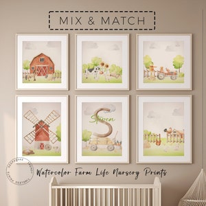 Farm Nursery Prints | Personalized Farm Animal Printable Wall Art | Barn Yard Animals  | Baby Boy Room Farm Decor | Farm Tractor Prints