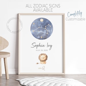 Impresión de estrellas de nacimiento de bebé / Impresión de constelaciones, personalizada / Impresión de carta natal / Impresión de estrellas del zodíaco / Regalo de signo zodiacal para recién nacidos / Guardería neutral