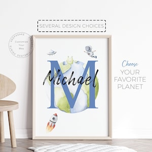 Personalized Initial Print |  Boys Nursery Print | Space Prints | Name Print | Moon Planet Print | Boys Bedroom Print | Toddler Space Decor