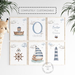 Láminas de ositos de peluche náuticos, juego de 6 / Arte de pared imprimible personalizado para guardería de niño Láminas náuticas para guardería de niño / Pósteres de veleros marinos