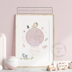 Alice im Wunderland Geburtszahlen | New Baby Star Map Geschenk | Night You Were Born Leinwand | Sternenhimmel Poster | Wunderland Kinderzimmer Dekor