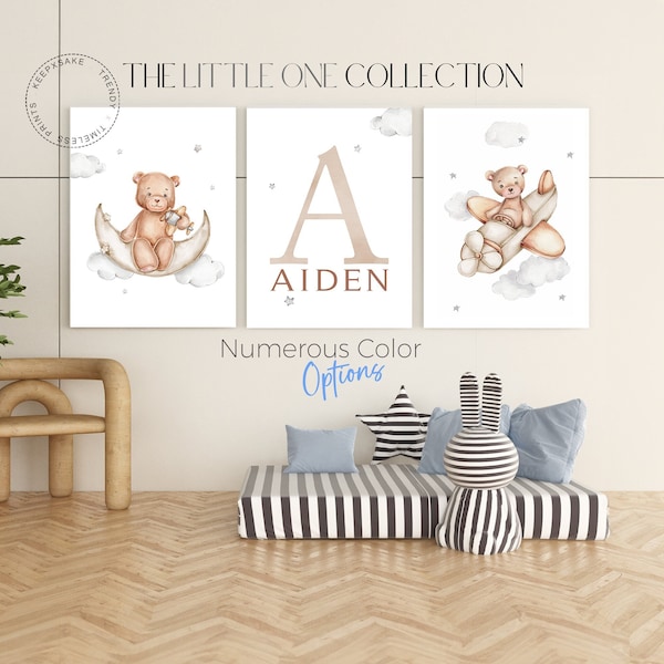 Ensemble de 3 impressions d'ours en peluche | Décor de pépinière d'ours | Décor de pépinière neutre | Impression personnalisée bébé garçon | Pépinière marron | Nouveau bébé imprimable