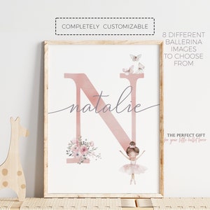 Impresión de nombre de bailarina / Impresión de nombre de letra personalizada / Decoración de dormitorio de niña / Arte de pared de ballet para dormitorio de niña / Decoración de baile para dormitorio / Regalo de ballet