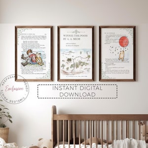 Set of 3 Winnie The Pooh Nursery Quote Print| A.A. Milne Pooh Decor |Vintage Pooh Book Page Wall Art |New Baby Custom Gift |Pooh Baby Shower