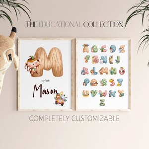 Láminas del alfabeto (juego de 2) / Lámina educativa / Arte mural infantil / Lámina educativa de safari / Arte mural personalizado para sala de juegos / Láminas para habitación infantil