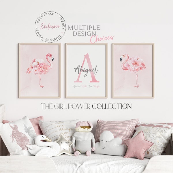 Lot de 3 impressions personnalisées de flamants roses | Décoration de chambre rose | Décoration de chambre flamant rose pour fille | de chambre de fille | Imprimés filles | Décoration murale